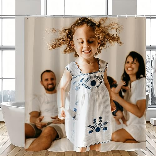 GLIKW Duschvorhang Mit Eigenem Foto, Personalisiert, Wasserdicht, Schnelltrocknend, Für Home Badezimmer, Weihnachten-Geschenk