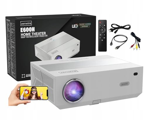 Zenwire E600H Beamer Projektor Heimkino LED-Projektor Video Android 9.0 SMART TV 5,7 Full HD 4K 13500 lm 450 Ansi 5000:1 WiFi 2.4/5 GHz Bluetooth 5.1 für Telefone/PC/PS5/Xbox/HDMI/4K-Heimkino