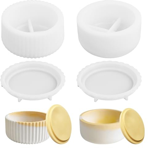 2 Stück Silikonform Epoxidharz Dosen, DIY Aufbewahrungsbox Gips Silikon Formen Gießformen mit Deckel, Runde Silikonformen Kerzenhalter, Kunstharzformen für Handwerk Blumentöpfe Vorratsgefäß