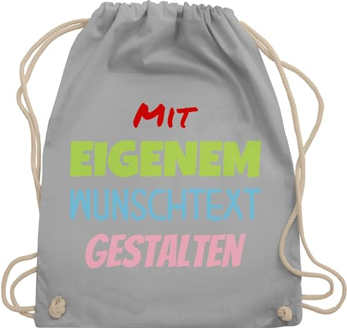 Turnbeutel Rucksack - Aufdruck selbst gestalten - Wunschtext I Mit eigenem Text personalisiert I Custom Text - Unisize - Hellgrau - turn beutel bedrucken stoffbeutel name personalisierte beschriften