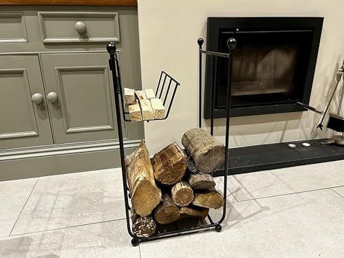 Heavy Duty Firewood Log Rack with Free Kindling Holder – Indoor/Outdoor Metal Firewood Storage Stand, Decorative Fireplace Wood Rack, Sturdy Weather-Resistant Log Holder for Patio, Hearth & Garden