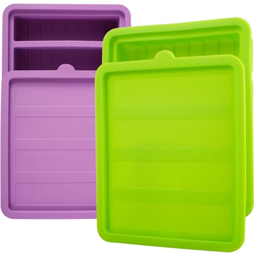 2Pcs Butter Mold Non-Stick Silicone Butter Tray with Lid 4-Cavity Butter Container Holds 8 Tablespoons Butter Butter Molds Tray for Brownies Homemade Butter Garlic Butter