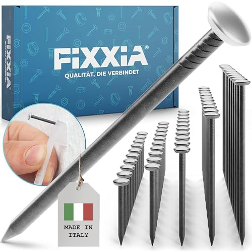 FIXXIA Lot de 50 clous pour tableau avec aide à l'enfoncement - Diamètre : 2 mm - Noir - Avec tête décorative argentée de 6 mm de diamètre - 20, 25, 30, 40, 50 mm - Clous en acier pour photos, clous