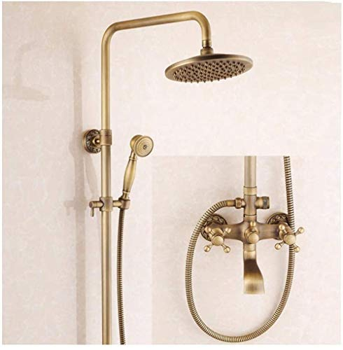 Braunes Antik-Messing-Duschset, Vintage-Dusche, Nostalgie-Duschsystem, Wanddusche mit Kopfbrause, Handbrause und Badewannenarmatur, AA (A)