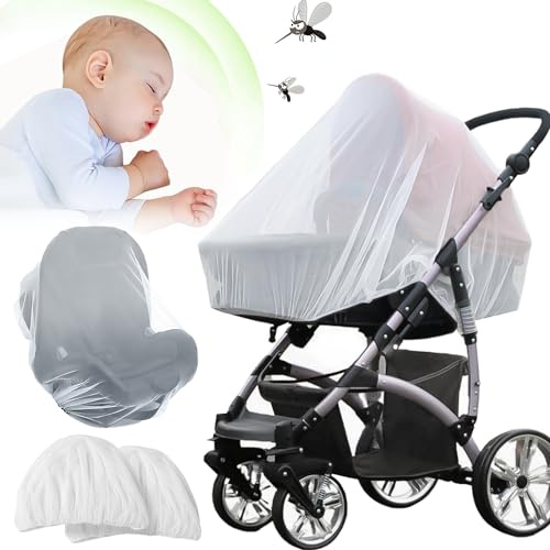 2 Stücke Moskitonetz Kinderwagen,Insektenschutz Kinderwagen Universal Outdoor,Mückennetz Kinderwagen Dank Feinem Netzgewebe,Reißfest & Waschbar,Idealer Fliegennetz Kinderwagen Kinder Schutz -Weiß