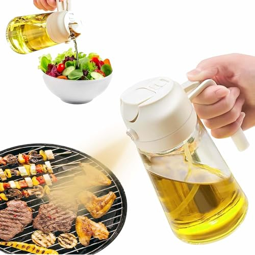 Doolitt Oil Dispenser Bottle for Kitchen,2 in 1 Oil Dispenser and Sprayer,470ml/16oz Glass Oil Contianer for Cooking,Kitchen,Air Fry, BBQ,Salad,Baking (White)