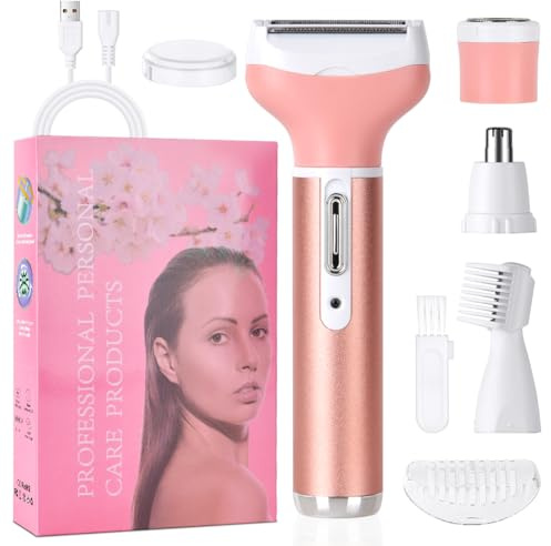ACWOO Rasoio Elettrico Donna, 4 in 1 Epilatore Senza Fili, Ricaricabile Epilatore viso, Depilatore Donna Multifunzione a Secco e Bagnato per Una Rasatura Delicata e Accurata, Impermeabile