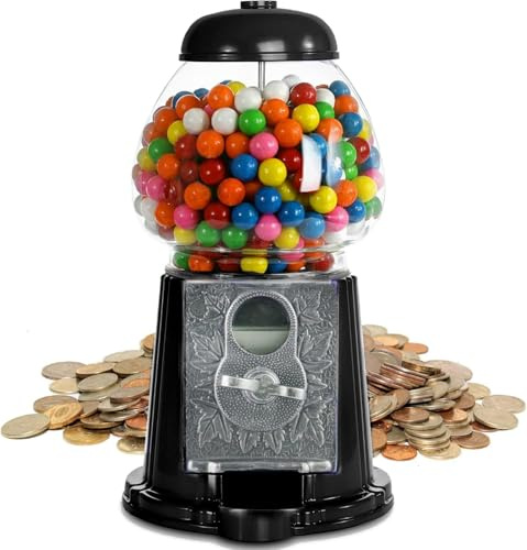 Gumball Machine for Kids 9 - Heavy Duty Metal with Glass - Christmas Antique Style Bubble Gum Machine - Kids Coin Operated Toy Bank for USA Coins - Candy Dispenser - Playo