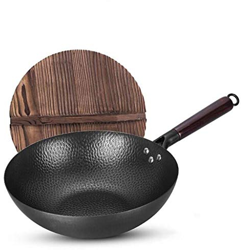 OQHAIR Wok per induzione Wok Old Fashioned Wok 32 cm Forgiato a Mano Non Rivestito Padella Antiaderente Wok Fornello a Gas Fornello a induzione Pentola Speciale