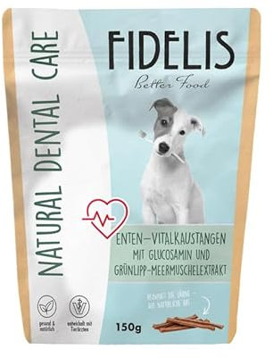 Fidelis - Vitalkaustange Ente mit Glucosamin – funktionale Zahnpflege Snacks für Hunde 150gr – Luftgetrocknet aus 100% natürlichen Rohstoffen - Hunde Leckerli als Snack zur Zahnhygiene