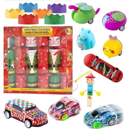 Aisszhao 6 Pack Christmas Party Crackers,Christmas Crackers with Santa's Friends Building Block Xmas Cracker,Luxury Xmas Family Cracker with Novelty Gifts Party Hats