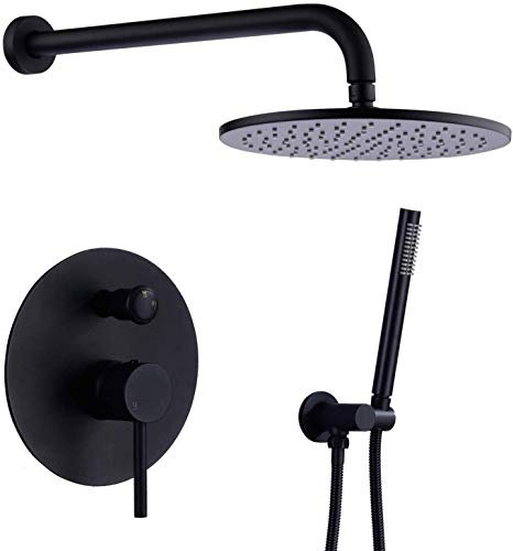 VNNHGB 12 Zoll Mattschwarzes rundes Messing-Badezimmer-Regenmischer-Kombi-Set, Wandmontage, Regenduschkopfsystem, Luxus-Duschset