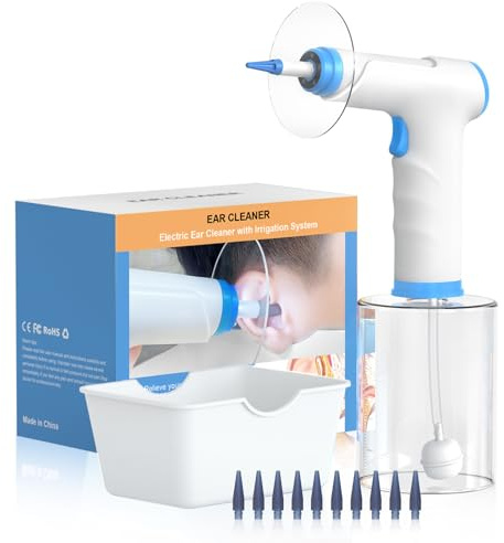 DISHENGZHEN Kit électrique d'élimination du cérumen avec 4 réglages de Pression, Embouts réutilisables et remplaçables, kit de rinçage du cérumen pour Adultes et Enfants, Soins de santé des Oreilles