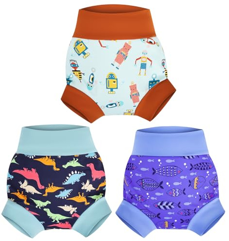 MOEMOE BABY Simblöja Återanvändbar simblöja för småbarn, icke-absorberande simblöjor Tvättbar simblöja för pojkar och flickor, 3-pack, 2 år, Robot+Dinosaurie+Fisk