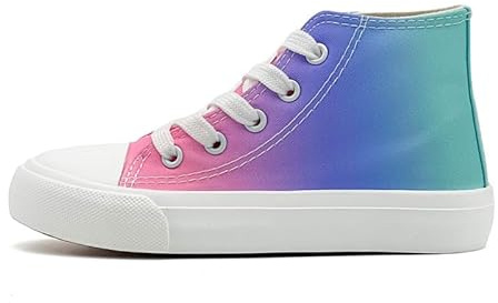 Zapatillas altas de lona para niñas y niños, unisex, zapatos con cordones, ligeros y casuales, para deporte, caminar, correr, Arco iris, 33 EU