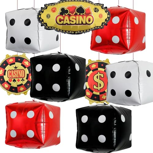 Nine San 9 Stücke Würfel Folienballons Große Dice Casino Luftballon Cube Würfelwürfel Ballon Las Vegas Kasino Royale Thema Party Deko(55 * 28cm)