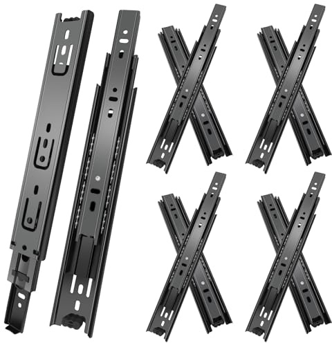 Schubladenschienen, 55cm, 4 Paar (8 Stück), Vollauszug, 3-fach gefaltet, rollenauszug schubladenauszüge, seitliche Montage, schubkastenauszug, 45,4 kg Kapazität, schwarze, 22inch