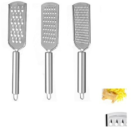 Rallador de Limón 3 Piezas en Acero Inoxidable,Multifuncional para Queso,Verduras y Cítricos,Cuchillas Finas,Gruesas,Fácil de Limpiar,Ideal para Cocina Profesional y Hogar