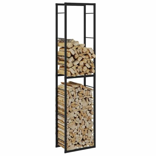 Gecheer Rastrelliera per Legna da Ardere Nera 50x30x209 cm in Acciaio,Portalegna,Porta Legna,Legnaia da Esterno,Scaffale Portalegna,Scaffale per Legna da ardere,Portalegna da Interno,P4018468