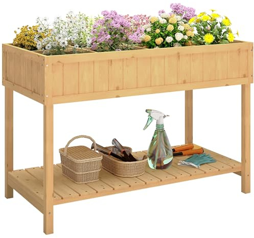 Outsunny Hochbeet mit Regal mit Ablauflöcher 110 x 46 x 76 cm Naturholz