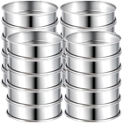 Kinmsito 10 Stück Crumpet Ringe Backringe, Dessertringe, Rund, Silber, 8 cm | Tortenring Aus Edelstahl, Crumpets Ringe, Kuchenring Klein for Pfannkuchen, Eier, Muffins, Kochen and Backen