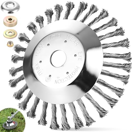 200 x 25,4mm Tête Brosse Débroussailleuse avec 4 Accessoires, Tete Brosse Désherbage Gazon Professionnelle Universelle, Tête Désherber Ronde Métallique pour Jardins, Pelouses (8 Pouces)