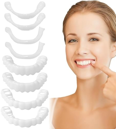 4 paires de prothèses dentaires temporaires, facettes esthétiques, bandes blanchissantes douces, prothèses dentaires temporaires supérieures et inférieures pour blanchir et masquer les imperfections.
