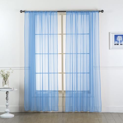 OHIO TEXTILES Set of 2 Sheer Curtain Panels Solid Color Rod Pocket Breathable & Light Filtering 54” Wide