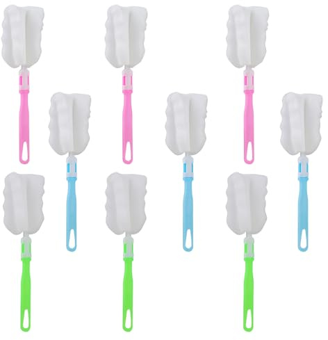 9 Pièces Brosse à Bouteille Éponge Souple Réglable 27,8x6 cm – Goupillon pour Biberon, Carafe, Brosse biberon bébé,Thermos et Bouteille de Vin brosses à Bouteille d'éponge(Bleu, Vert, Rose)