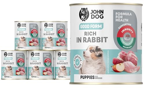 Premium Hundefutter Nass mit Kaninchen - Hunde Nassfutter getreidefrei für Welpen und Junior - Unterstützt Haut & Immunsystem - Hundenassfutter mit 95,7% Fleischanteil - Natürliche Zutaten 6 x 800g