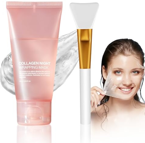 Masque Collagène,Masque Peel Off Visage,Collagen Night Wrapping Cream pour l'élasticité et l'hydratation,Améliore L'élasticité, Rétrécit les Pores, une peau éclatante,75g