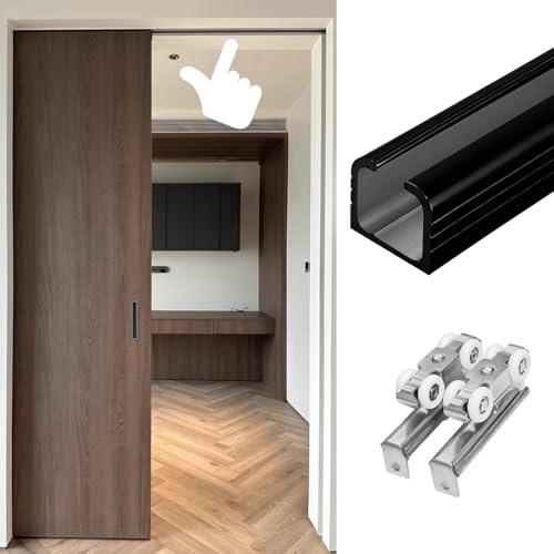 binario per porta scorrevole Kit per Porta Scorrevole Ghost in Alluminio, Ferramenta Binario Porta Bypass Montaggio Soffitto, Binario Ricambio Porta Scorrevole Dell'armadio(Black,300cm/118.1in)
