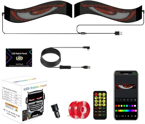 2er Led Augen für LKW und Auto, 12 x 59,5cm Devil Eyes Light for Cars mit Fernbedienung & Bluetooth APP-Steuerung, IP65 Wasserdicht, Flexible Teufelsaugen LED Anzeige für Auto Laden Heim Party