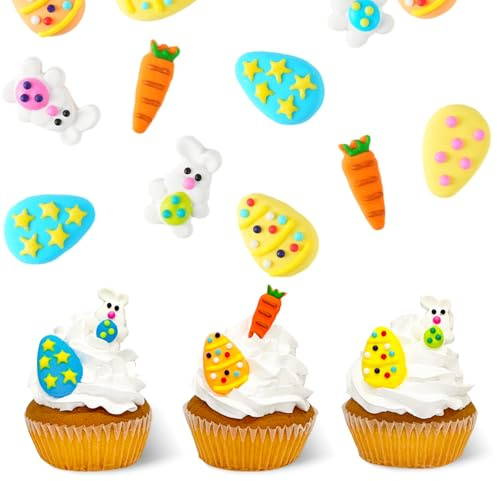 27pcs Edible Easter Cake Decoration, Edible Royal Icing Decorations, Easter Eggs Rabbits Carrots Sugar Sprinkels for Cake Cupcake Toppers Baking Cookies Food Decorations