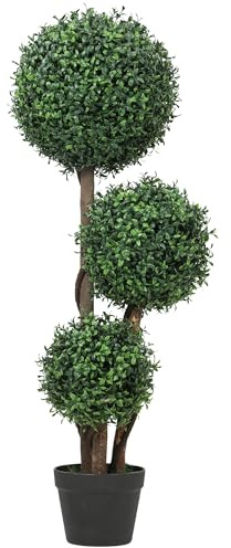 HOMCOM Künstliche Buchsbaumkugel groß 100cm dreikugelig Kunstpflanze mit UV-Schutz, Plastik Künstliche Pflanze mit Holzstamm im Topf, Fake Plant wie echt für Wohnzimmer Schlafzimmer Büro Garten