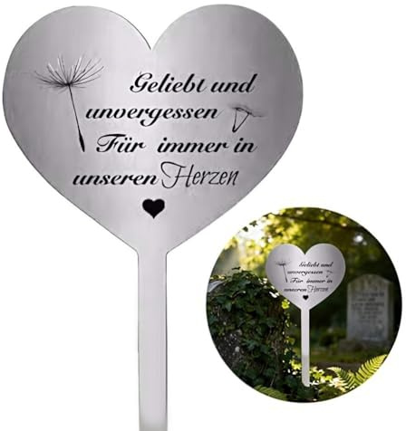 ZYNCUE Decorazione commemorativa per tomba a forma di cuore in acciaio inox, 28 x 12 cm, resistente alle intemperie, argento