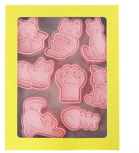 Juego de 8 cortadores de galletas de gato 3D, cortadores de galletas reutilizables PP para hornear, sándwiches, frutas