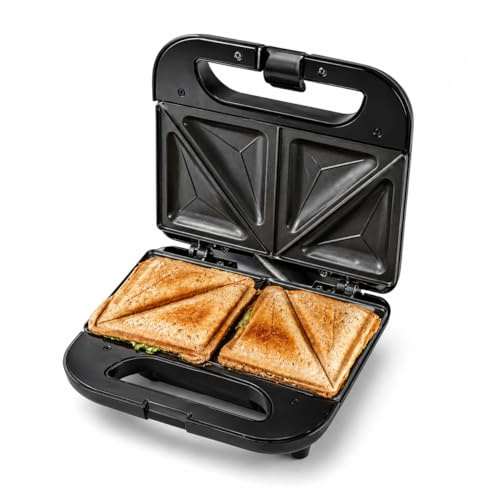 Toastie and Sandwich Grill Maker for 2 Slice 750W Deep Fill Sandwich Toaster, Non Stick Plates, Compact Panini Press, Quick Heat Snack Maker Black