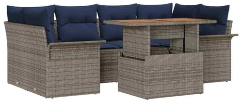 vidaXL Trädgårdsoffset 7 st Grå Poly rattan | Flexibel uppsättning för alla möjliga sittlayouter, Hållbara material för utomhusbruk, Sätt ihop med bara några få verktyg