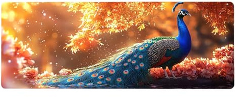 Large Mouse Mat, 30x60cmx3mm, Gaming Mouse Pad, Rubber Base, Stitched Edges, Water Resistant Easy Clean, For All Types, Extend Desktop Protection, Office Men's Gifts, Peacock Animals D1YY-613