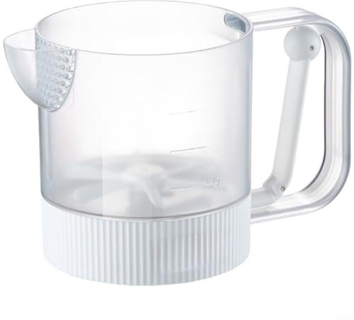 EffiFish for semi Automatic Egg Beater Hand Whisk With Strainer 450ML Measuring Cup Ergonomic Handle For Eggs Cream Dough Kitchen Tool White(White)