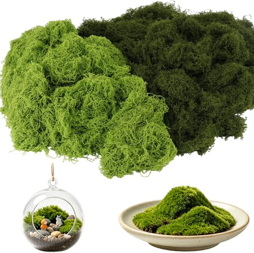 YOOULIT Musgo Artificial Bicolor 260g, 130g Verde Oscuro + 130g Verde Claro | Musgo decorativo para manualidades, paredes de musgo, maquetas, belenes y adornos navideños DIY