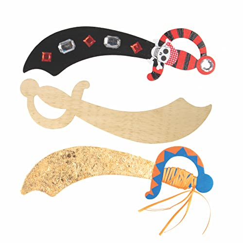 Baker Ross EF695 Ross Piratenschwerter aus Holz für Kinder zum Dekorieren - für Kindergeburtstag und Party (4 Stück), 28 cm, Holzfarben