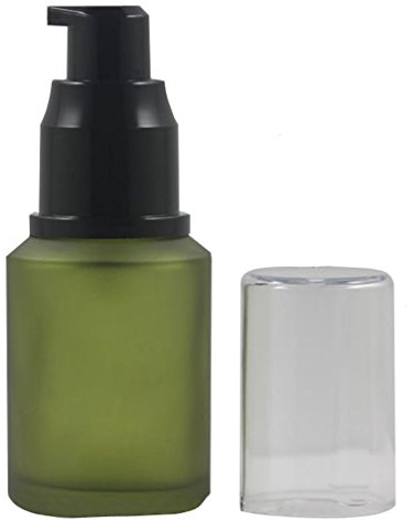 erioctry 1 botella vacía portátil de vidrio verde de 30 ml con cabezal de bomba negro para almacenamiento de crema facial de aceite esencial líquido de belleza