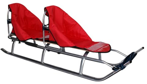 2in1 Kinder Duo Schlitten aus Aluminium mit Rückenlehne, Matrazen, LED für Kinder und Erwachsene 2 Personen Tragfähigkeit bis 100kg (Silver/red)