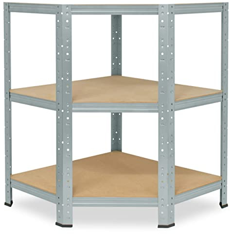 shelfplaza® 90x90x60cm HOME Eckregal Schwerlast verzinkt/Metallregal Stehend 3 Böden je 175kg Tragkraft/Corner Shelf Schwerlastregal Eckregal