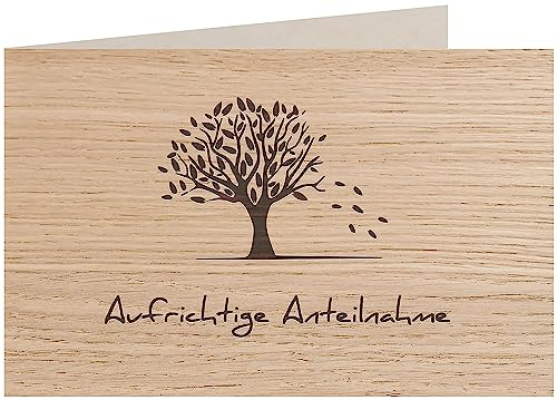 myZirbe Holzkarte - Aufrichtige Anteilnahme - Trauerkarte bei Beerdigung Trauer Abschied - Kondolenzkarte, Postkarte, Grußkarte, Klappkarte, Karte, Einladung, Holzart:Eiche