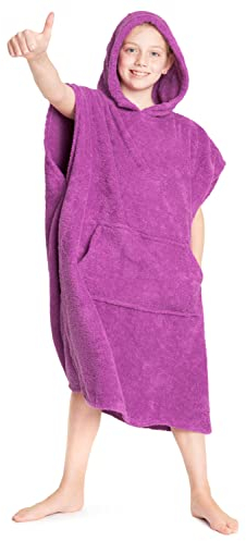 CityComfort Kids Hooded Towel Poncho | 100% Cotton Changing Robe with Pockets | Boys and Girls Hooded Towelling Poncho, Ideal for Holidays, Swimming, Surfing, Beach, Bathing (10/13 Years, Orchid)