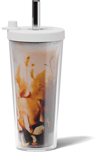 Dodoko Reusable Boba Tea Cup with Lid and Straw - 17 oz Iced Coffee and Smoothie Tumbler to Go - White