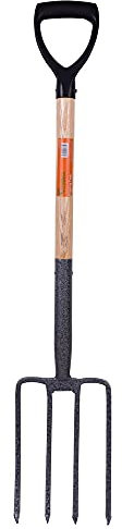 Kosma Carbon Steel Digging Garden Fork with Ash Wood Handle Garden Tools Garden Digging Tools Lightweight Professional Metal Heavy Duty Gardening Tool (Pack of 1)